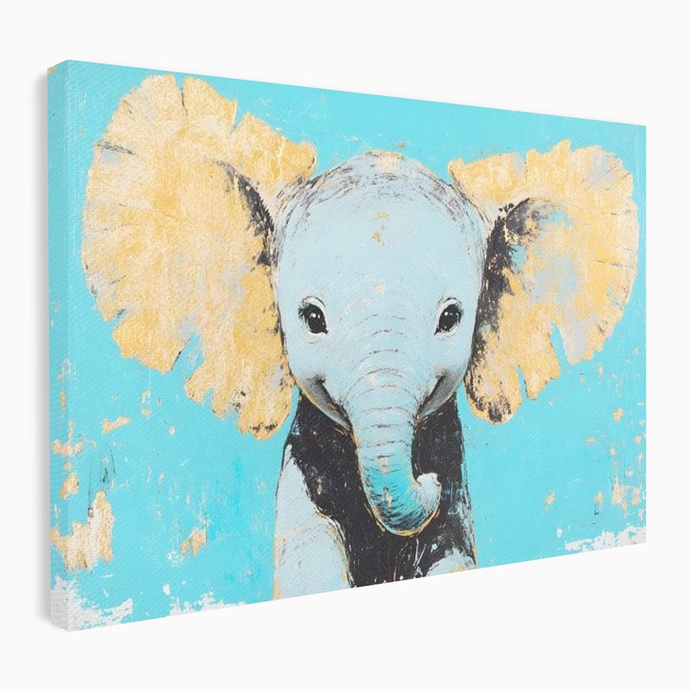 Tablou canvas cu tablou canvas cu un pui de elefant, fara rama, pe sasiu de lemn